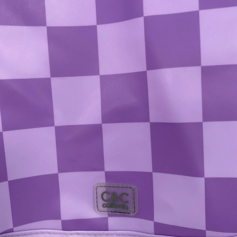 C&C California Dog Rain Coat MEDIUM Purple Checkered Waterproof Hooded Jacket